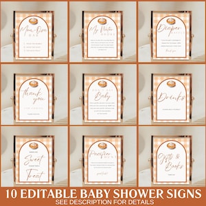 Pacote de placas para chá de bebê Little Cutie Pie Placa de mesa para chá de bebê Pumpkin Pie Decoração para chá de outono Chá de bebê de outono Modelo editável festa de torta