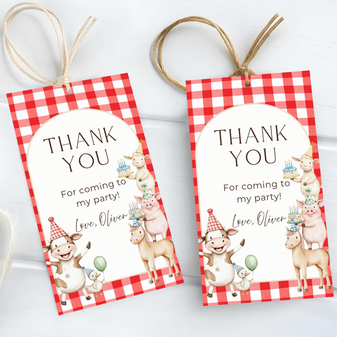 Farm Animal Birthday Thank You Tag Editable Barnyard Favor Tag ...
