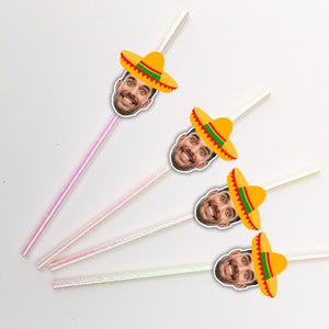 Groom Head Bachelorette Party straws, Personalized Bachelorette Party Confetti, Groom's Face Decor Final fiesta bach, mexico party sombrero