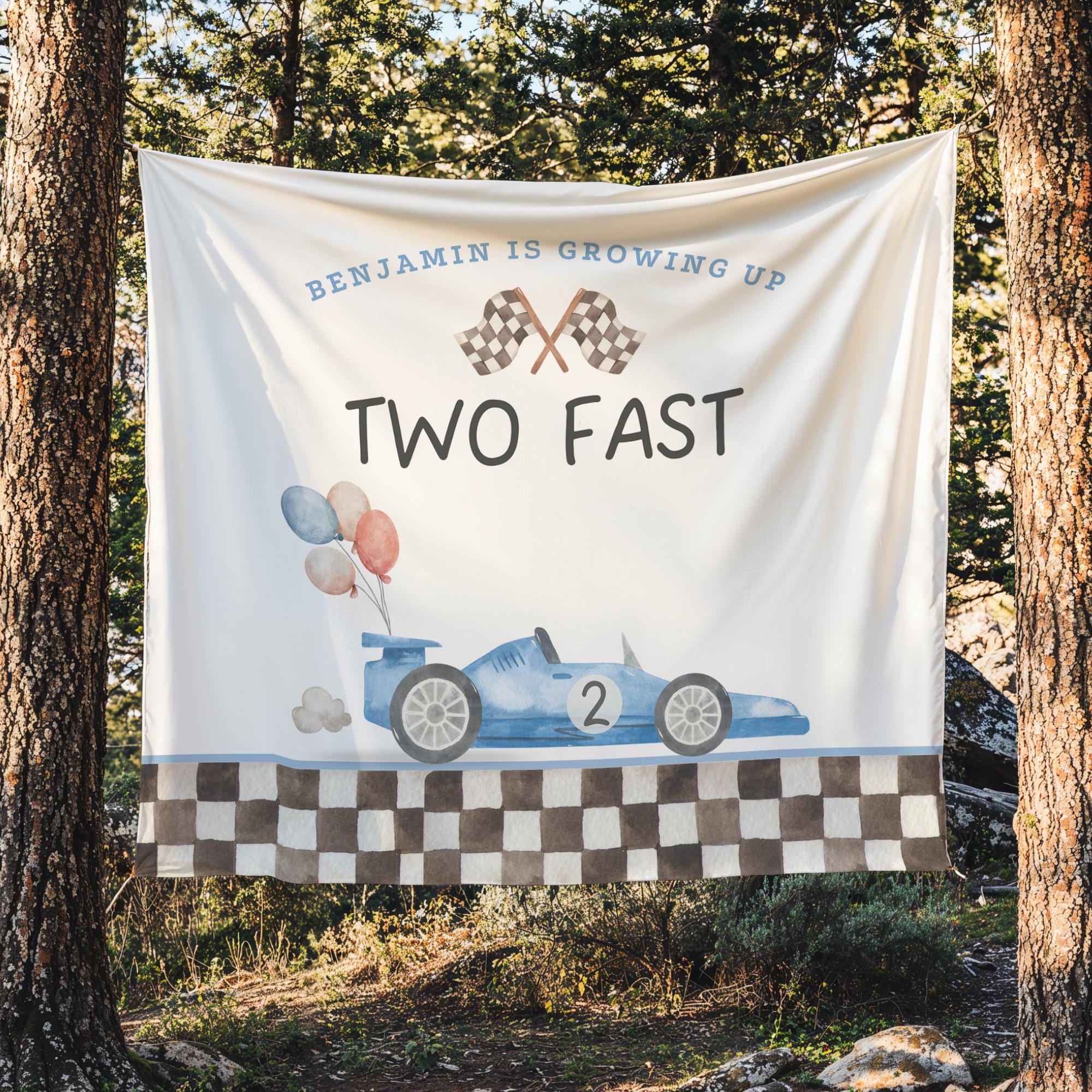 „Zwei Schnelle“ Geburtstagsbanner – Rennwagen-Deko Für Den 2. Geburtstag, DIY-Banner