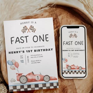 Fast One Birthday Invitation Racecar First Birthday Invite Fast One Birthday Decor First Birthday Invite Boy Car Racing Car Birthday