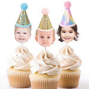 Custom personalized cupcake photo toppers digital file face topper picks cupcake 1st birthday glitter First birthday cake topper Printable
