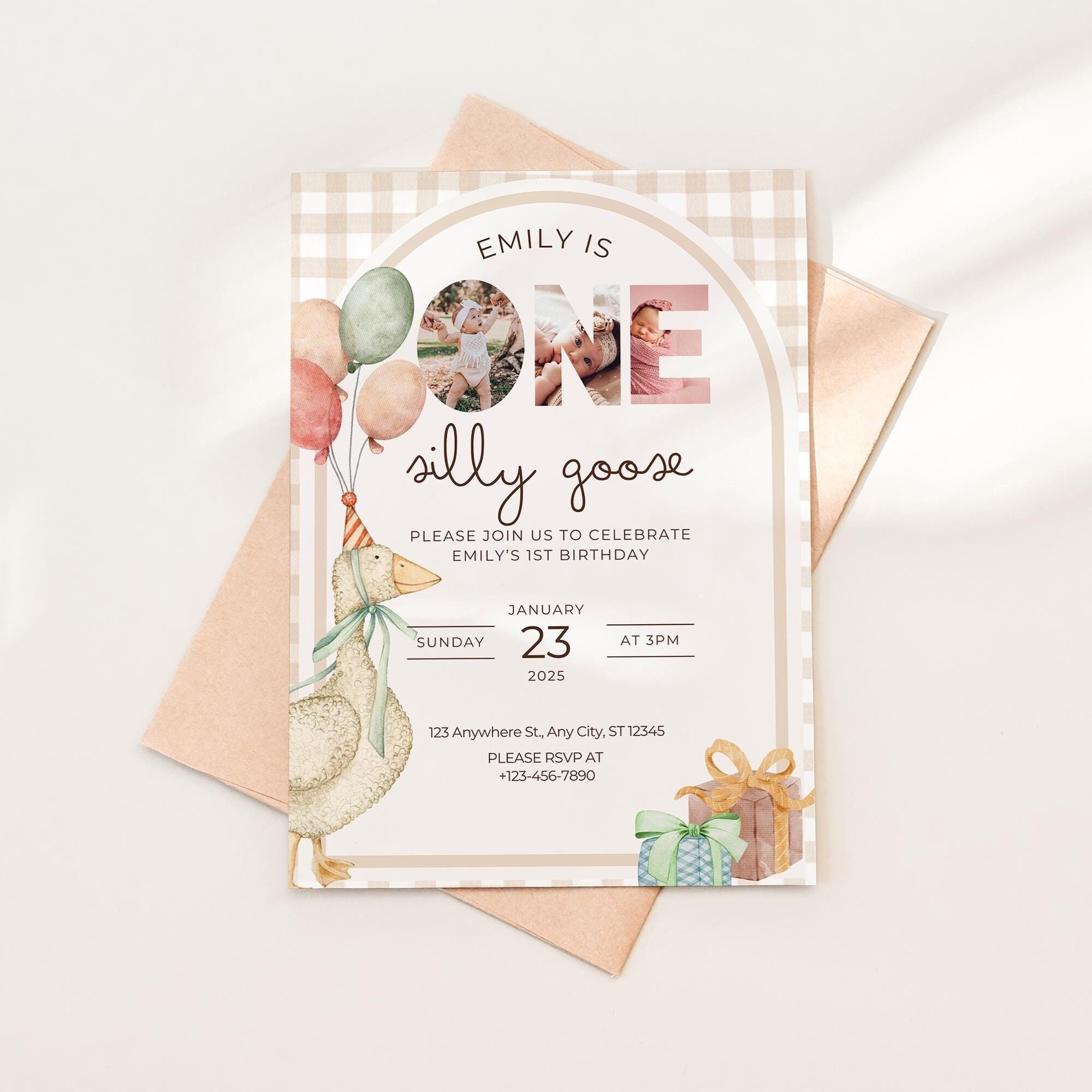 One Silly Goose Birthday Invite Gender Neutral First