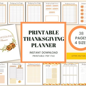 Printable Thanksgiving Planner, Thanksgiving Meal Planner, Thanksgiving Event Planner, Friendsgiving planner, US Letter, A4, A5, half size