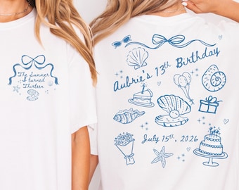 The Summer I turned Birthday Shirt Any Age Coastal Birthday Decor Photo Outfit Teen Girl Party Supplies Matching Family T-Shirts