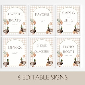 One Lucky Duck Birthday Editable Sign Bundle Mallard Duck Themed first Birthday Premade signs Hunting 1st birthday table signs