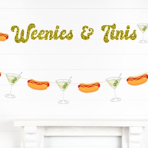 Weenies & Tinis Banner Decorativo Per Festa Addio Al Nubilato, Tinis Before The Weenie, Verde E Rosso, Tema Martini E Hot Dog - 3