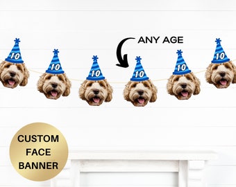 Custom Dog Head Banner, Pet Face Birthday Decorations, Dog Birthday Banner, Dog Party Decorations Lets Pawty Motherpuppers Puppy Party