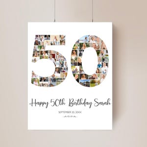 Poster 50e anniversaire Modèle de collage photo 50e Anniversaire Décorations 50e anniversaire pour elle Cadeau 50e anniversaire Cadeau personnalisé pour la cinquantaine