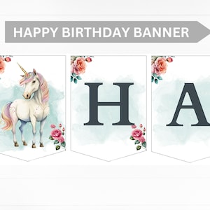 Unicorn Birthday Banner Happy Birthday Banner Magical Birthday Decorations Girl Pink Pastel Rainbow Printable banner, girls birthday banner