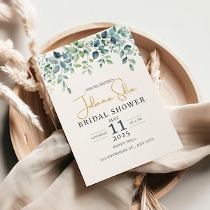 Editable Greenery Bridal Shower Invitation Elegant Bridal Shower Invitations Printable Eucalyptus Invite Modern Floral Design Bridal Brunch