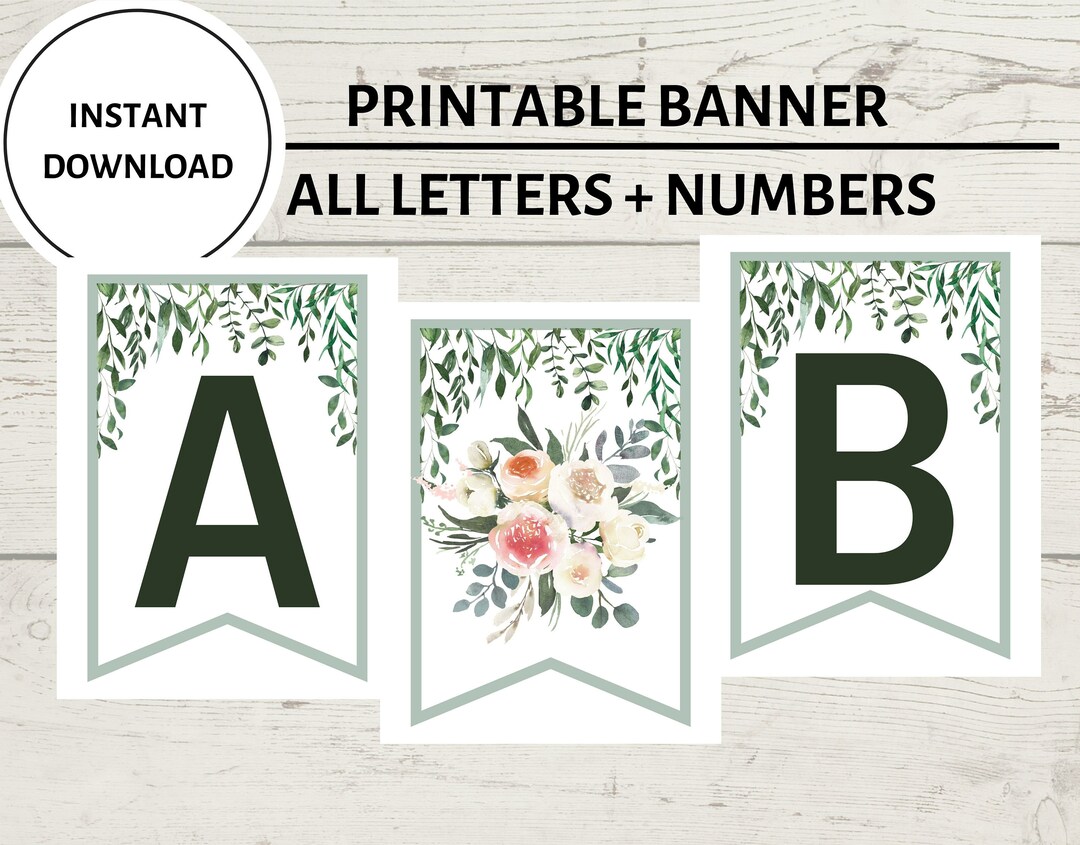 Custom Printable Banner, Foliage DIY Banner Template, Botanical Custom ...