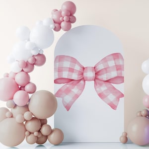 Pink Bow Arch Background Coquette Aesthetic Balloon Arch Backdrop Pink Bow 1st Birthday Girl Photo Backdrop Bow Theme First Birthday Sign