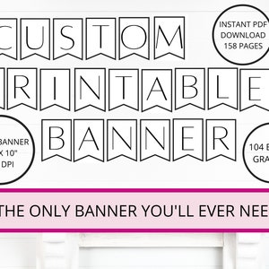Custom Printable PDF BANNER, Printable alphabet letter banner, printable swallowtail banner, bunting banner, Holiday party decor, A-Z banner