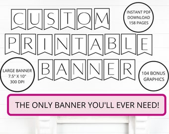 Individuell druckbare PDF-BANNER, druckbare Alphabet Buchstaben Banner, druckbare Schwalbenschwanz Banner, A-Z Banner
