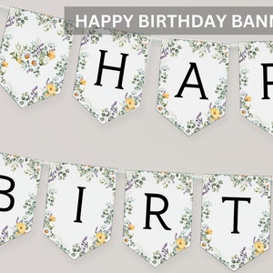 WildFlower Banner di buon compleanno Ragazza Primo compleanno Decor Segno di compleanno floreale Decorazioni di compleanno floreali Boho Banner fai da te PDF stampabile