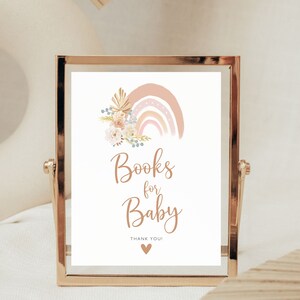 Boeken voor baby shower teken afdrukbaar baby shower Boeken voor baby teken Boho baby shower teken Boho Rainbow baby shower afdrukbaar teken