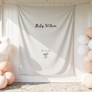 Cartello personalizzato con nome per baby shower, striscione personalizzato per baby shower, cartello in tessuto, decorazioni per baby shower, sfondo in lino appeso, cartello di benvenuto minimalista