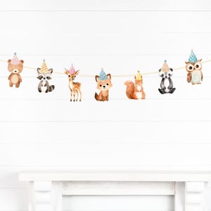 Banner animali del bosco Banner baby shower del bosco Banner compleanno del bosco Decorazione per feste con animali della foresta verde Animali del bosco stampabili