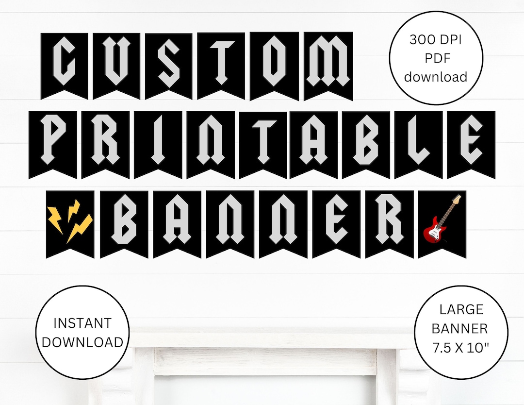 DIY Banner, Printable PDF, Rock and Roll Banner, Born to Rock, One