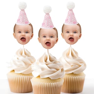 Pink Bow first birthday Cupcake topper Coquette Gingham decor First Birthday photo cupcake topper 1st birthday Girls just wanna be one