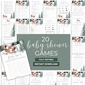 Gra na Baby Shower w Winter Wonderland, Pakiet gier na Baby Shower w Woodland, Gry na Baby Shower do druku, Pakiet aktywności na Baby Shower w Winter Wonderland