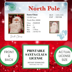 AFDRUKBARE Santa's Sleigh Lost rijbewijs, licentie van de kerstman, rijbewijs van de kerstman, zak van de kerstman, kerstversiering, elfdecoratie, kerstmis