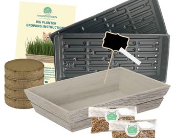 Organic Cat Grass Seeds Growing Kit: Reusable Wooden Planter with Seeds & Soil