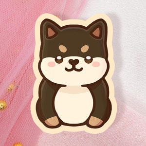 Cute Kawaii Sticker | Dunkler Shiba Inu Hund mit Mütze | Akita | Welpe Aufkleber | wasserfest | wasserresistent | handmade | Vinyl Aufkleber