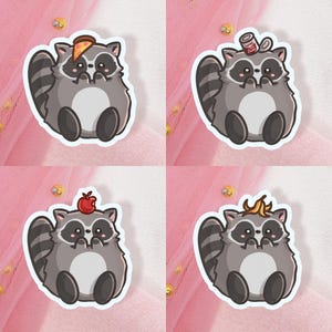 Cute Kawaii Raccoon with Trash Stickers | Raccoon with Food | Racoon with Food | Trash food | Laptop Stickers |