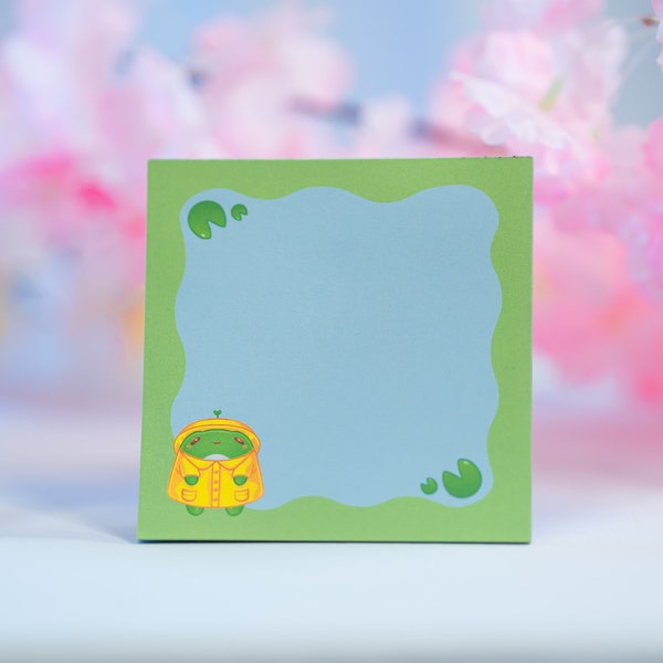 Froggy im Regenmantel Notepad | 25 Blatt | Quadrat 10 cm x 10 cm | Frosch Notizblock | Froggie Abreißblock | Frog Memopad | Schreibwaren