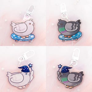 Kawaii Magic & Skateboard Pigeon Keychain | Pigeons | Dove Pigeon | Skateboard | Sk8 | Magic | Cute | Animal Keychain | Wizard Birb