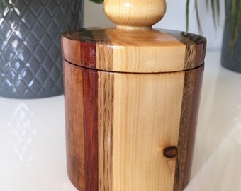 Small round wood container with lid