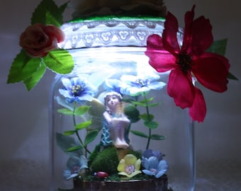 Fairy Figurine Night light | mood lighting | Fairy sitting in a jar | Fairy Jar  | Glitter Jar  | light up jars | mason jars