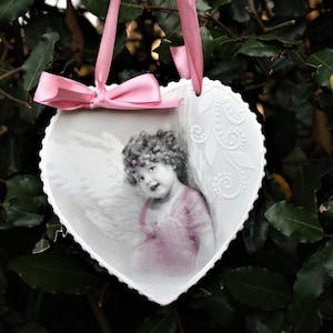 15cm Wooden Angel/rose Double sided Plaque decoupaged wooden heart