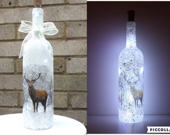 Stag Light up Bottle Lamp, Christmas Deer Bottle Light, Bottle with Light, Bottle Lamp, LED Battery Operated Light, Up-cycled Wine Bottle