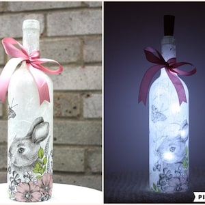 Lampe bouteille lumineuse lièvre lapin, bouteille lumineuse de découpage, bouteille lumineuse, lampe bouteille de Pâques, lampe LED à piles