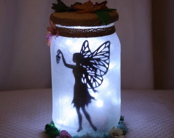 Fairy silhouette light jar, Fairy Night light, mood lighting, Fairy in a jar, Fairy Jar, light up jar, fairy lighting, gift for her