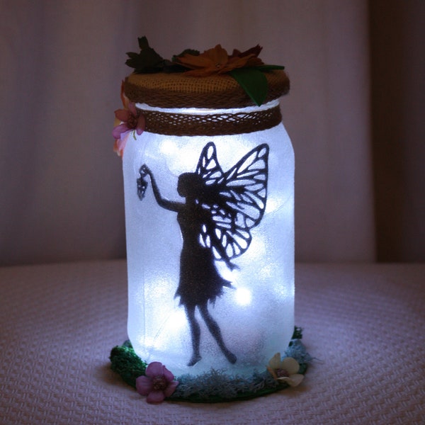 Fairy silhouette light jar, Fairy Night light, mood lighting, Fairy in a jar, Fairy Jar, light up jar, fairy lighting, gift for her