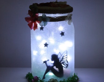 Personalised Fairy Night light | mood lighting | Fairy sitting in a jar | Fairy Jar  | Glitter Jar  | light up jars | mason jars
