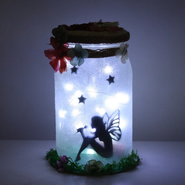 Fairy Night light | mood lighting | Fairy sitting in a jar | Fairy Jar  | Glitter Jar  | light up jars | mason jars