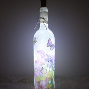 LED Flowers Bottle Lamp,  Wine Bottle Light, Decoupage Bottle Lamp, Bottle With Lights