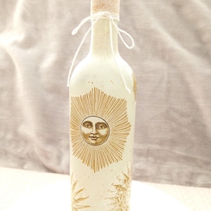 Light up Bottle Lamp Decoupage Astrology Bottle Light, Bottle with Light, Sun Bottle Lamp, LED Battery Operated Light, Up-cycled Wine Bottle