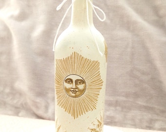 Light up Bottle Lamp Decoupage Astrology Bottle Light, Bottle with Light, Sun Bottle Lamp, LED Battery Operated Light, Up-cycled Wine Bottle