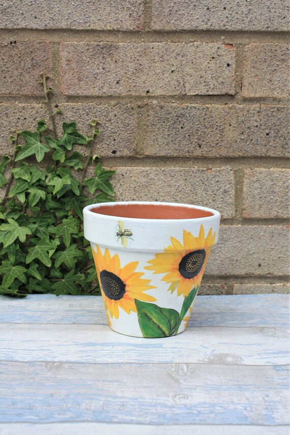 Terracotta Sunflower Pot 15 Cm Sunflower Planter Terracotta Etsy
