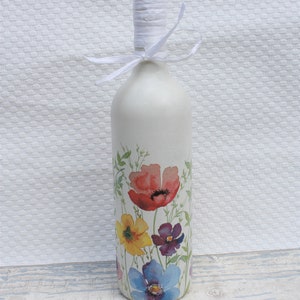 LED Watercolour Flowers Bottle Lamp, Wine Bottle Light, Decoupage Bottle Lamp, Bottle With Lights