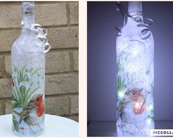 Robin oplichtende fleslamp, knipsellamp fles, fles met licht, kerstfleslamp, led-lamp op batterij