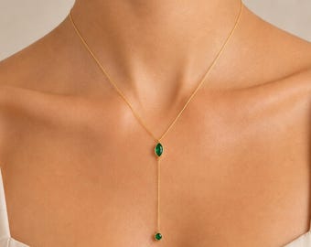 Personalized Birthstone Lariat Necklace, Gold Plated Sterling Silver Y Necklace