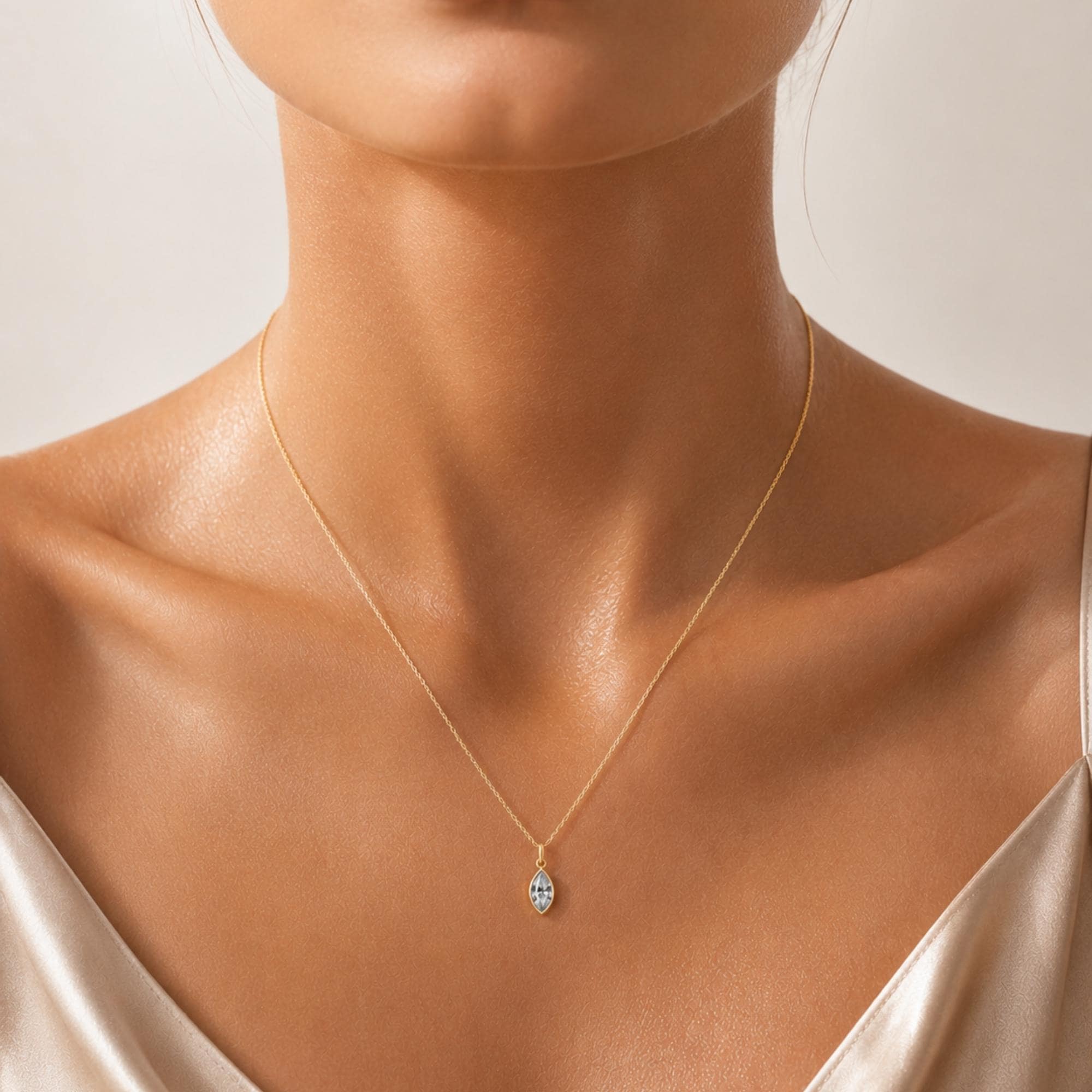 Marquise Zircon Lariat Necklace, 14K Gold Plated Sterling Silver,…