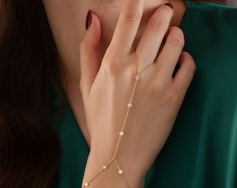 Sterling Silver Hand Chain Bracelet – Dainty CZ Hand Jewelry, Boho Style Harness